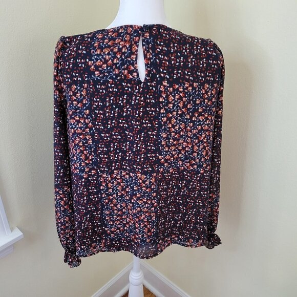 Skies Are Blue Long Sleeve Blouse Navy Floral V-Neck Top Womens Size XS - Picture 4 of 14